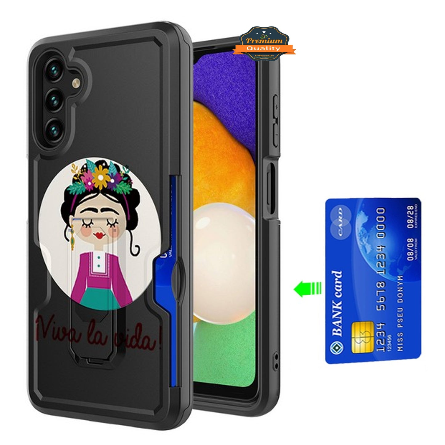 For Samsung Galaxy A13 5G Hidden Wallet Credit Card Slots with Kickstand Back Design Fashion Hybrid Shockproof Hard Phone Case Cover