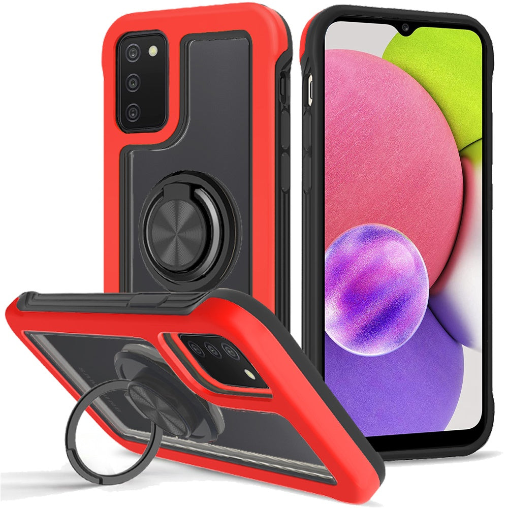 For Samsung Galaxy A03S Transparent Magnetic Ring Stand Hybrid 360 Degree Rotation Kickstand Armor Bumper Defender Phone Case Cover