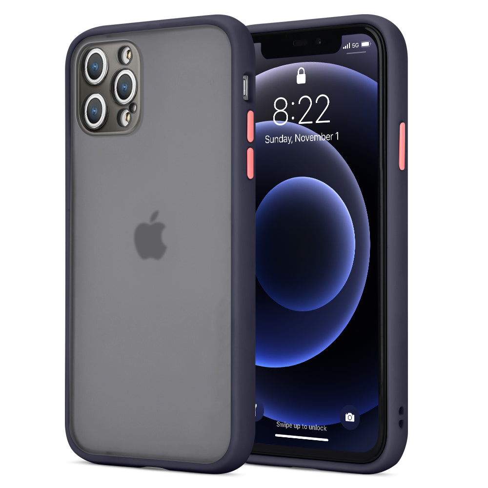 For Apple iPhone 13 /Pro Max Hybrid Translucent Clear Matte Hard PC Back & Frosted Silicone TPU Bumper Slim Shockproof Hard Phone Case Cover