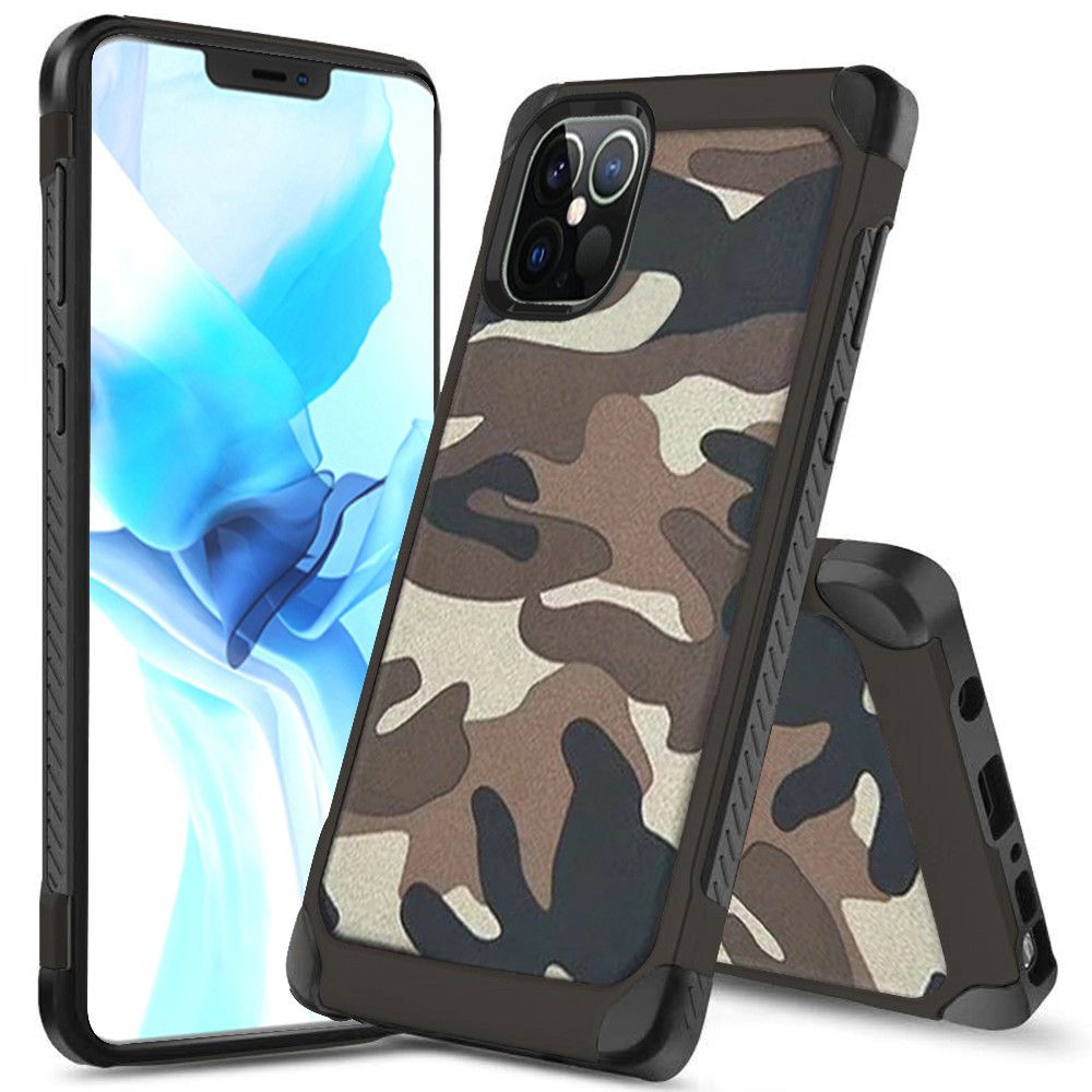 For Apple iPhone 13 Pro Max (6.7") Shockproof Slim Hybrid Silicone Camouflage Camo Design Dual Layer Rubberized TPU Hard Shell Armor Phone Case Cover