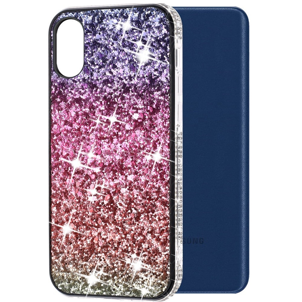 For Samsung A03 Core Rhinestone Sparkling Rainbow Gradual Glitter Full Diamond Bling Protective Hybrid Rugged Bumper Phone Case Cover