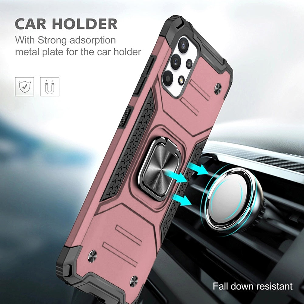For Samsung Galaxy A22 5G Armor Hybrid with Ring Holder Kickstand Shockproof Heavy-Duty Durable Rugged Dual Layer Hard PC Rose Gold Phone Case Cover