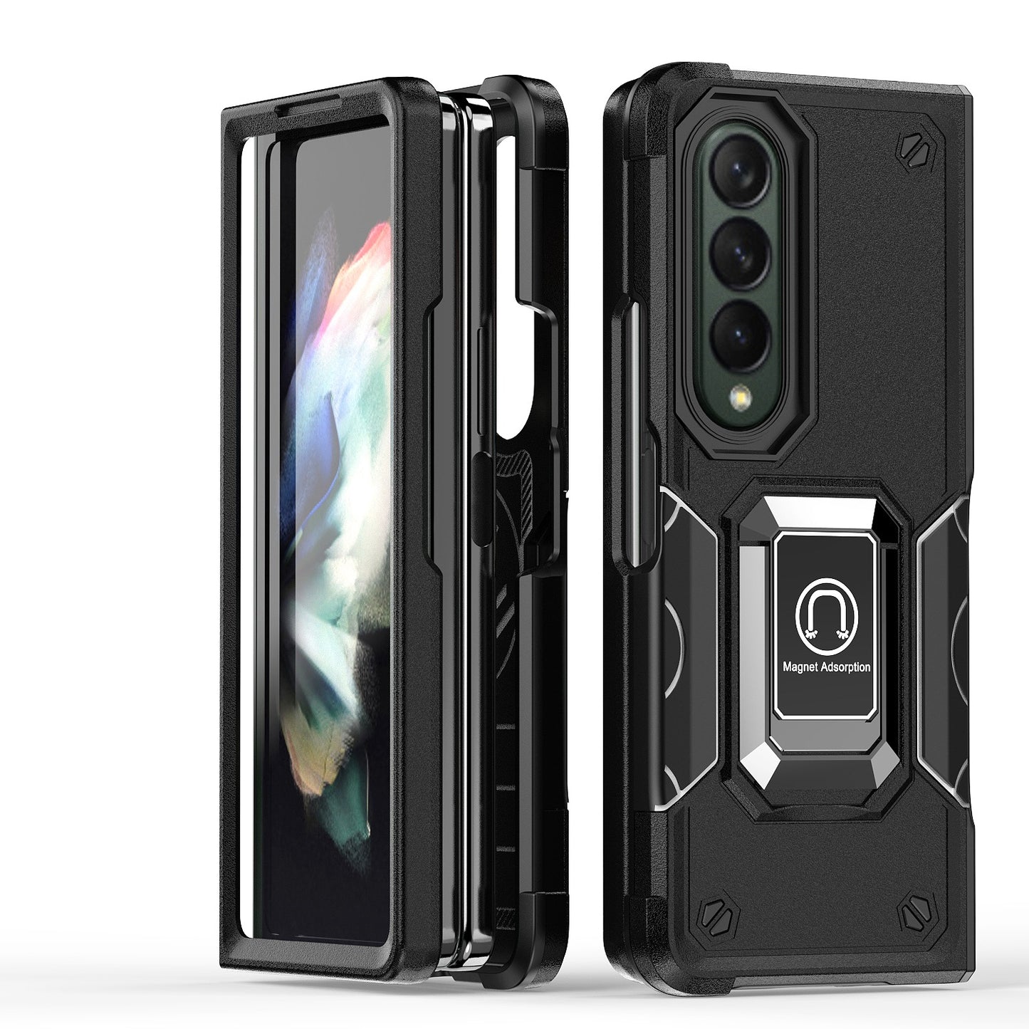 For Samsung Galaxy Z Fold 4 5G Hybrid Cases with Magnetic Ring Holder Kickstand Heavy Duty Rugged Silicone Shockproof Phone Case Cover