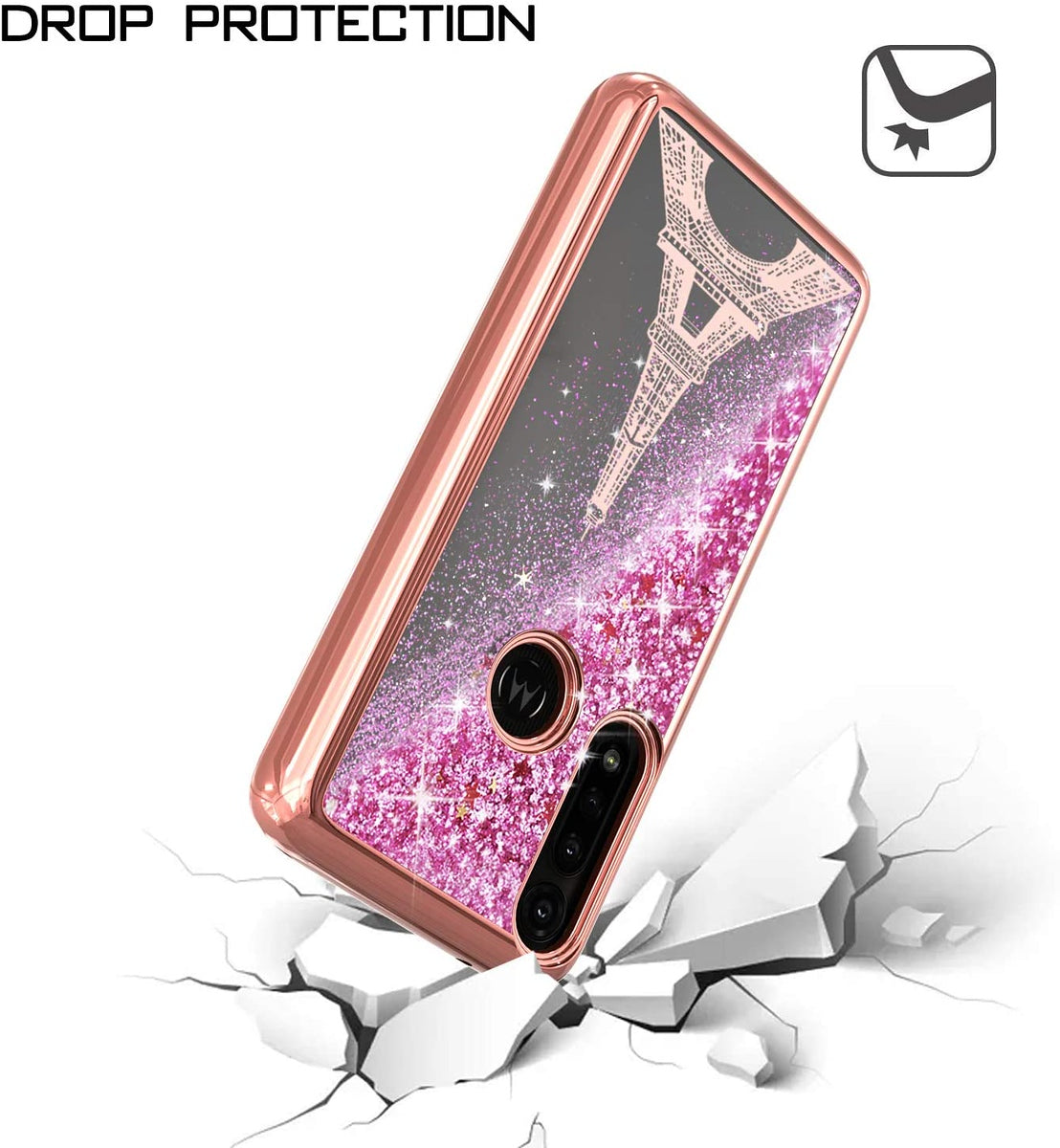 For Motorola Edge+ 2022 /Edge Plus Quicksand Liquid Glitter Bling Flowing Fashion Hybrid Rubber Chrome Plating Hard Paris Eiffel Tower Phone Case Cover