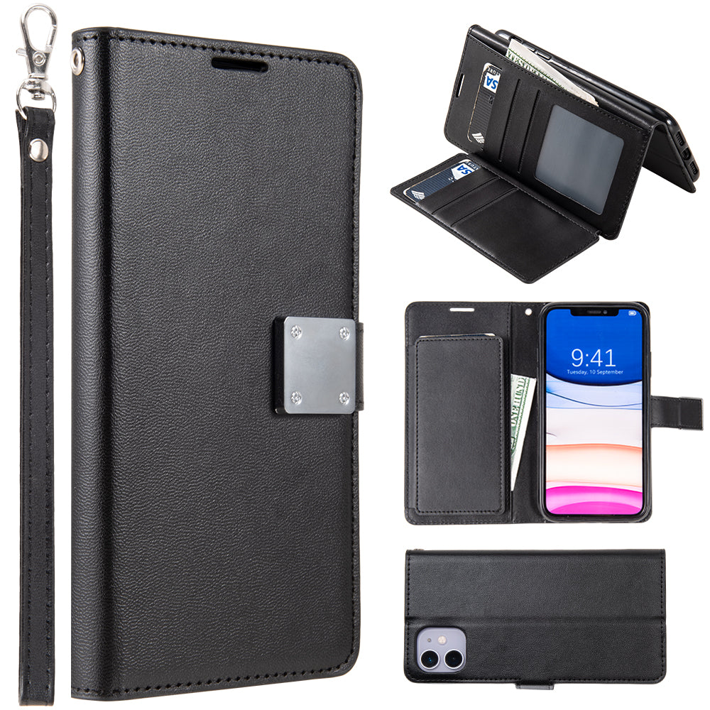 For Apple iPhone 13 Pro Max (6.7") Leather Wallet Case with 6 Credit Card, Cash Slost and Lanyard Dual Flip Pouch Pocket Stand Phone Case Cover