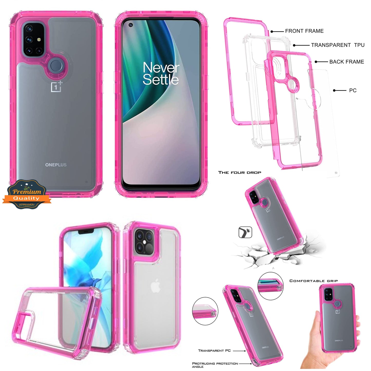 For Samsung Galaxy A22 5G Transparent 3 Layer Heavy Duty Rugged Full Body Shockproof Hybrid Hard PC + TPU Bumper Protective Phone Case Cover