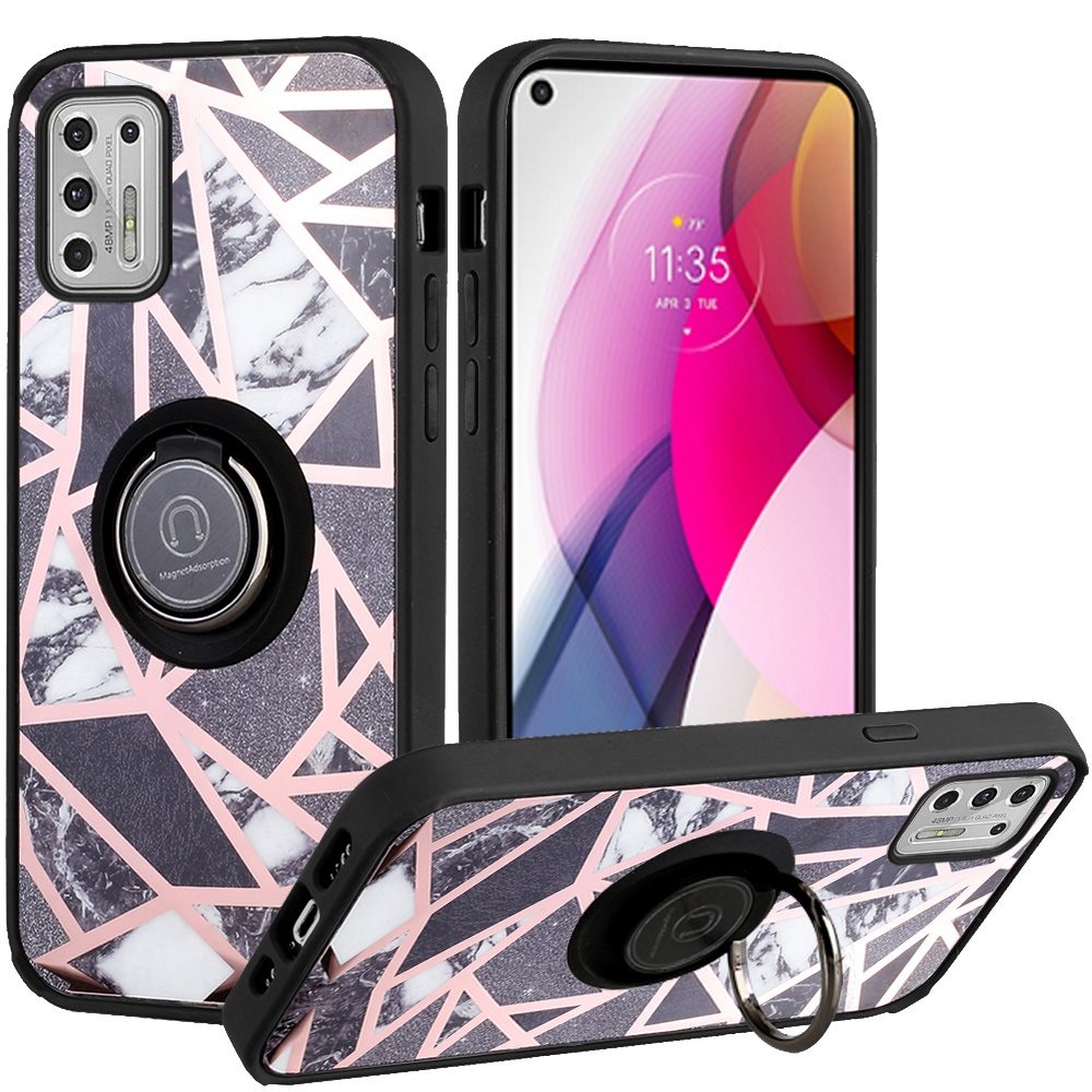 For Apple iPhone SE 2022 /SE 2020/8/7 Unique Marble Design with Magnetic Ring Kickstand Holder Hybrid TPU Shockproof Phone Case Cover