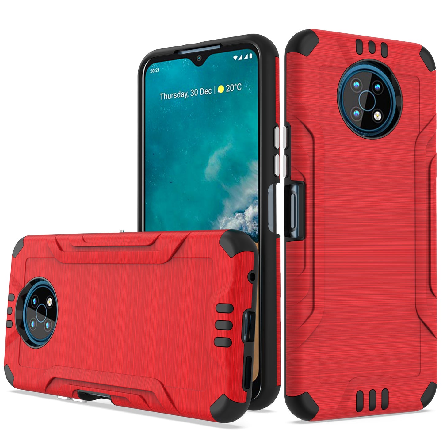 For Nokia G50 5G Hybrid Dual Layer Slim Defender Armor Tuff Metallic Brush Texture Finishing Shockproof Hard PC + Soft TPU Rubber Phone Case Cover