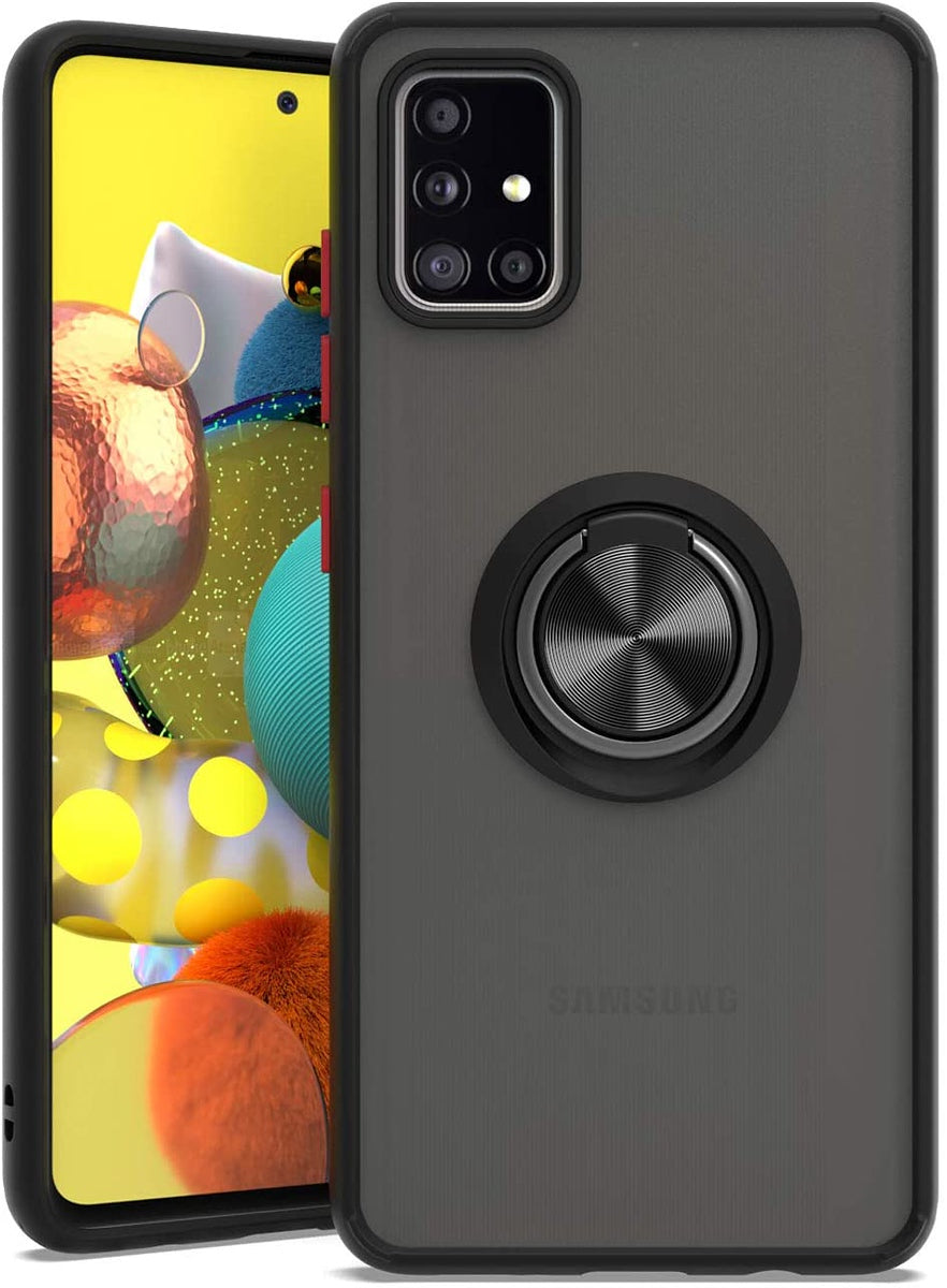 For Samsung Galaxy A13 5G Finger Ring Stand Holder Kickstand Hybrid Frosted Matte Silicone TPU Hard PC Frame Shock-Absorption Phone Case Cover