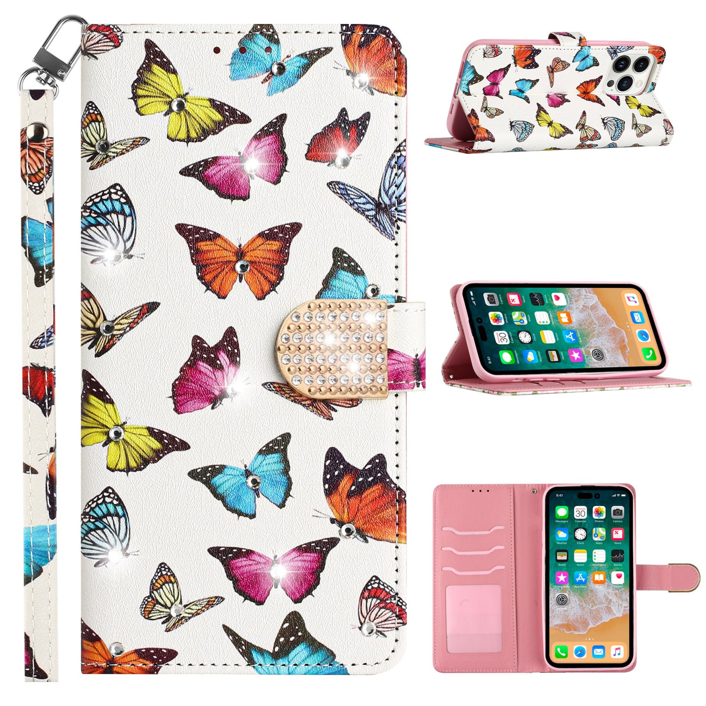 For Samsung Galaxy A23 5G Fashion Diamond Bling Design Wallet Pouch Card Slots PU Leather With Lanyard Phone Case Cover