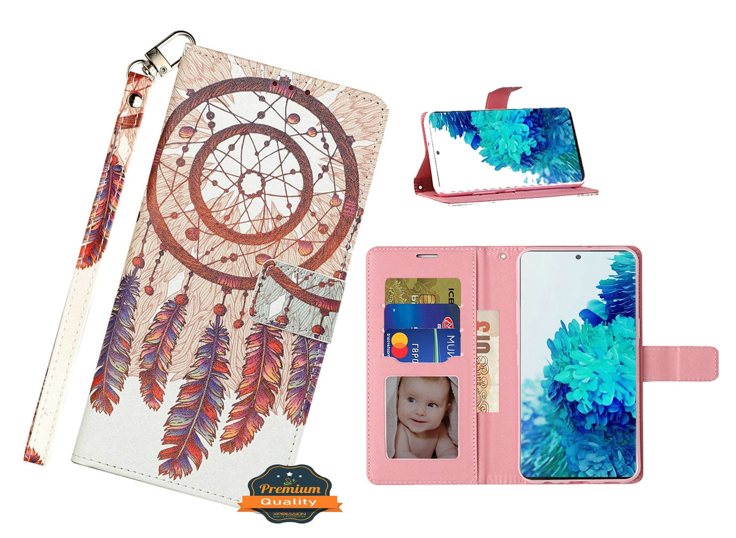 For Samsung Galaxy A22 5G Design Wallet Case ID Money Credit Card Holder Leather Folio Pocket Flip Pouch & Strap Phone Case Cover