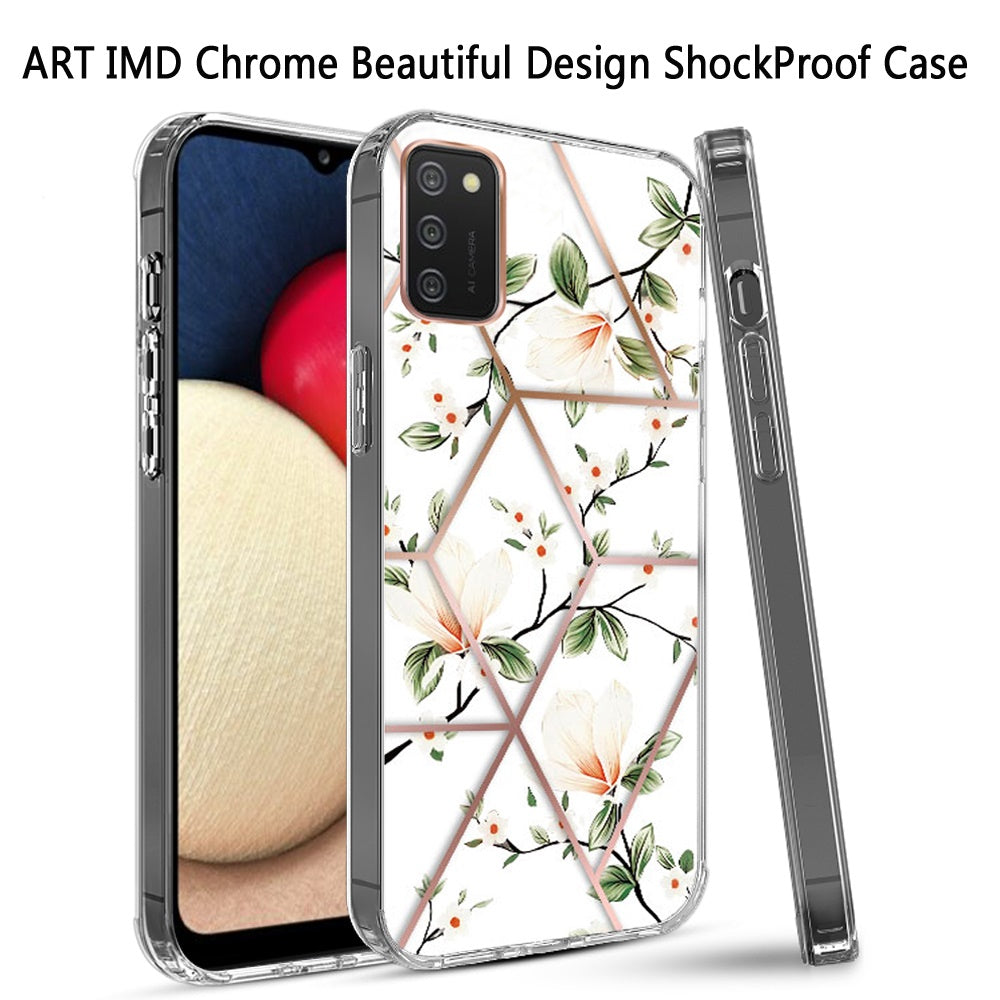 For Samsung Galaxy A02S Fashion Art Floral IMD Design Beautiful Flower Pattern Hybrid Protective Hard PC Rubber TPU Slim Back Phone Case Cover