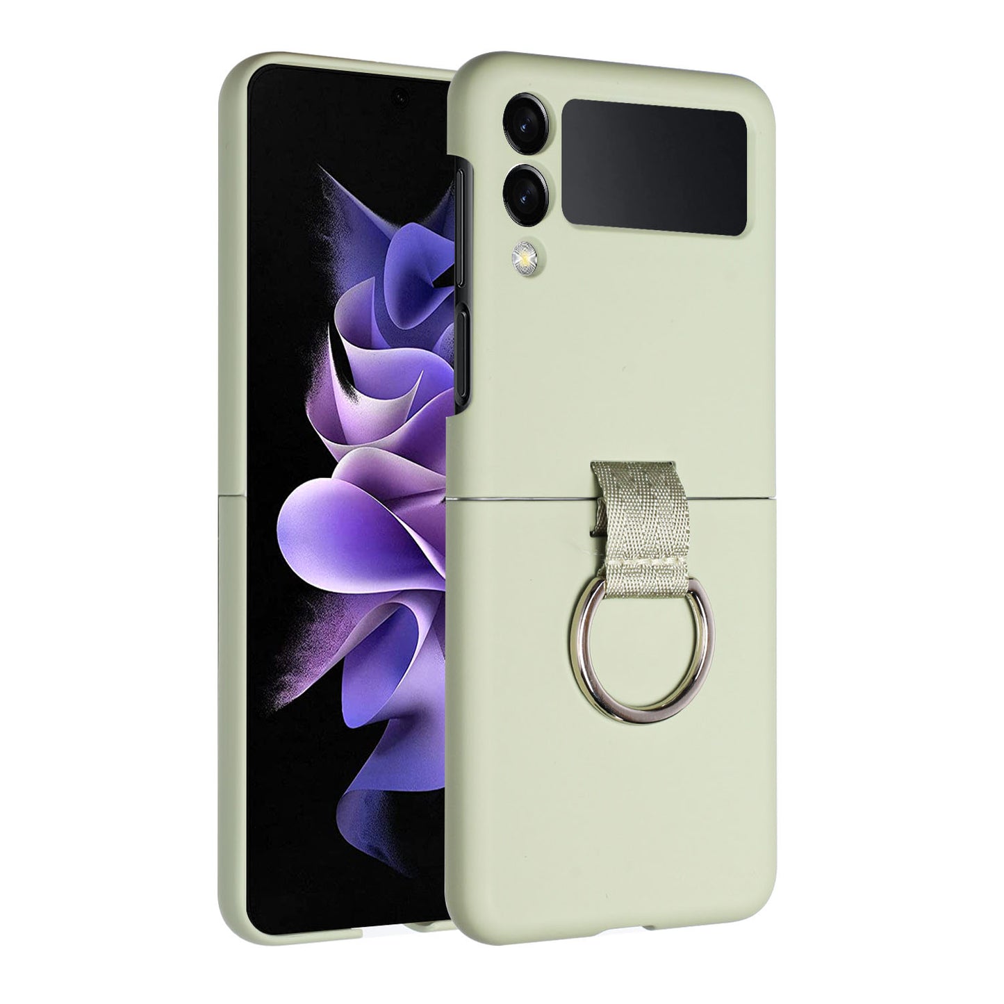 For Samsung Galaxy Z Flip 4 5G Slim Fit Hybrid Hard Rubber TPU Metal Ring Finger Hook Holder Strap Shockproof Protective Phone Case Cover