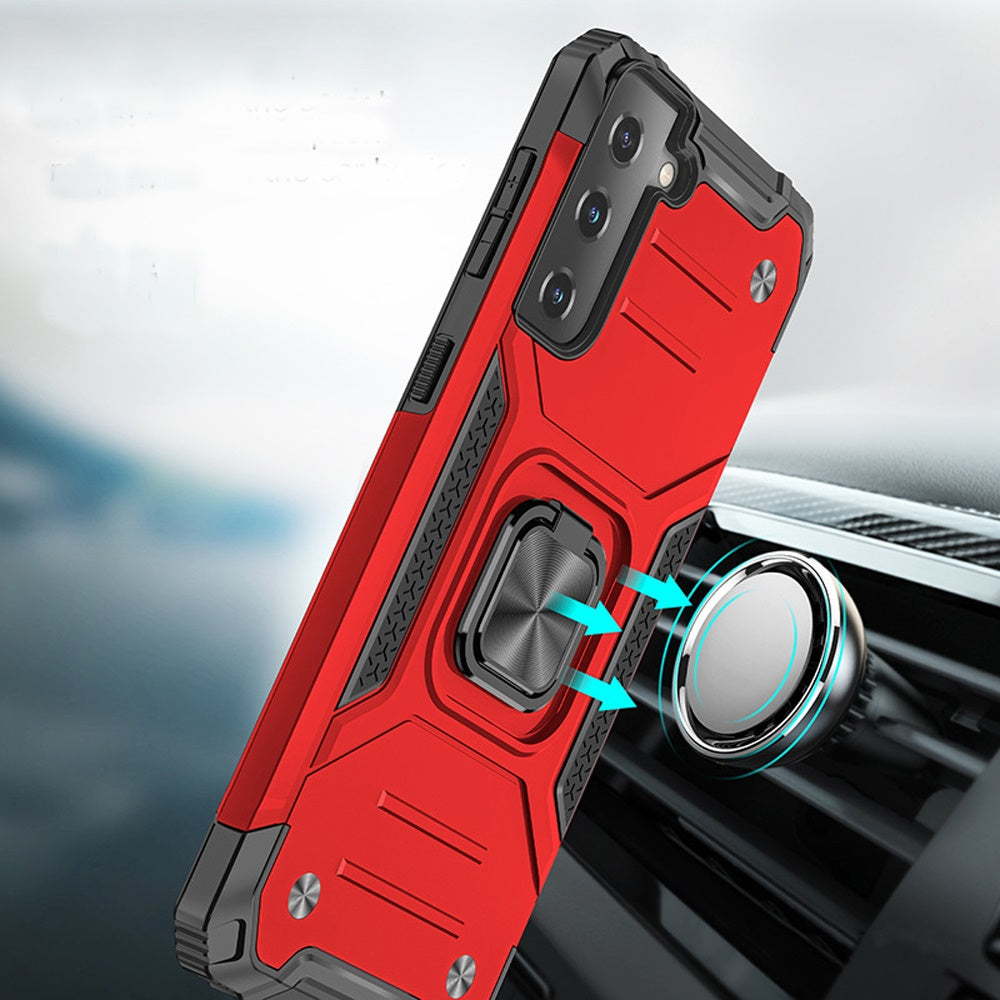 For Samsung Galaxy S20 Ultra Armor Hybrid with Ring Stand Holder Kickstand Shockproof Heavy-Duty Durable Rugged 2in1 Red Phone Case Cover