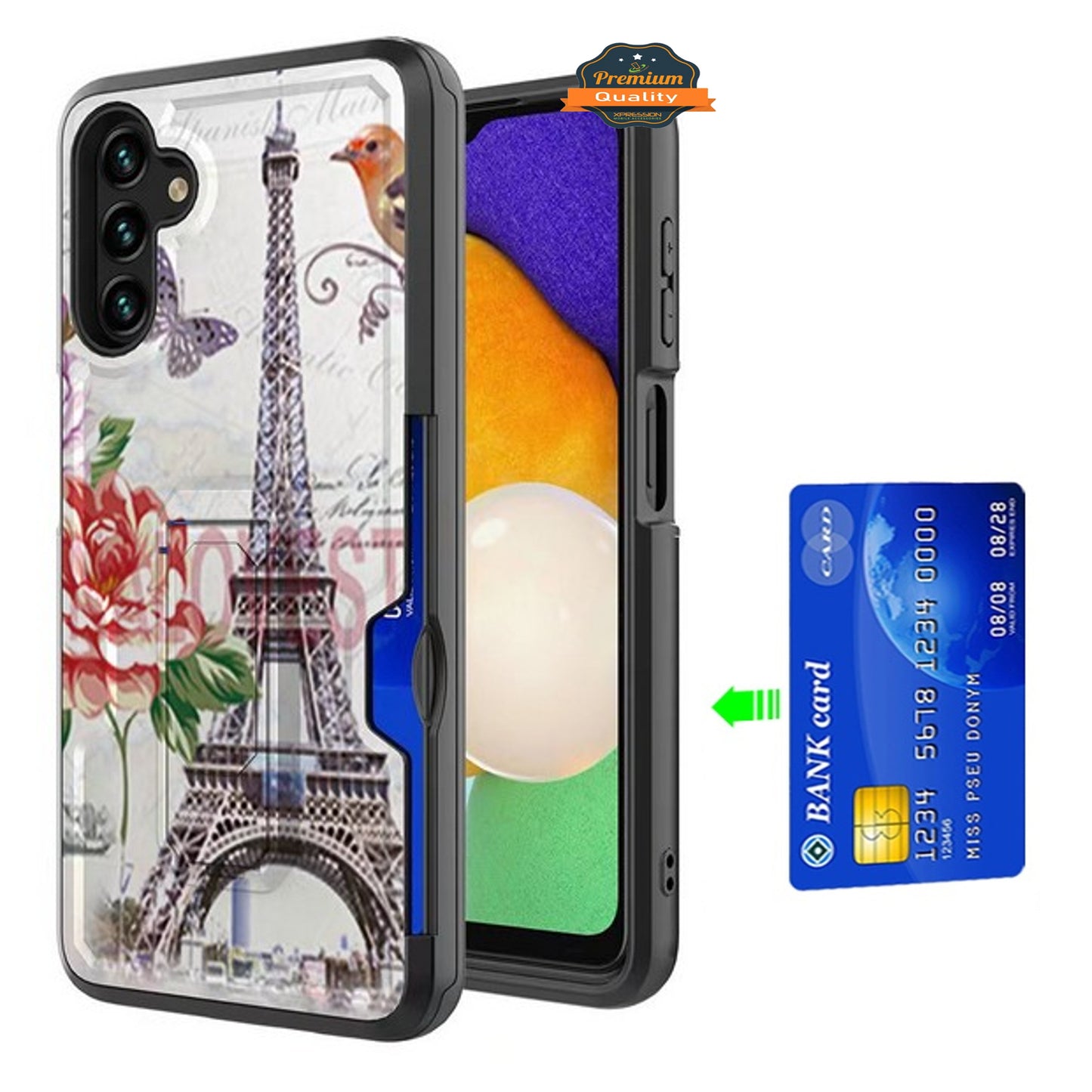 For Samsung Galaxy A13 5G Hidden Wallet Credit Card Slots with Kickstand Back Design Fashion Hybrid Shockproof Hard Phone Case Cover