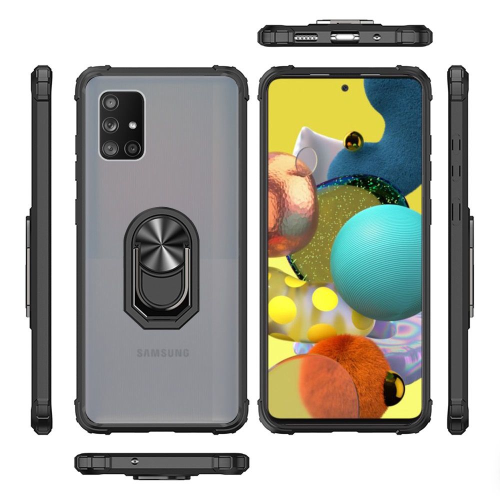 For Samsung Galaxy A71 5G Clear Silicone Shockproof Tuff Hybrid Protection Cover Transparent TPU with Magnetic Ring Kickstand Phone Case Cover
