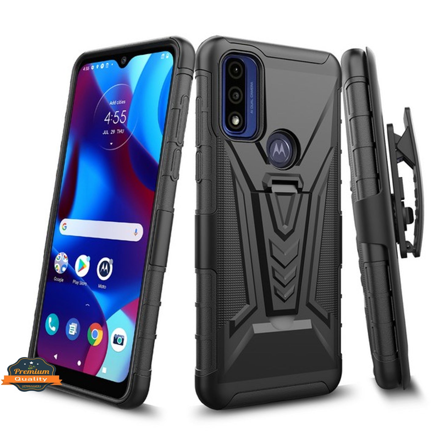 For Motorola Moto G Power 2022 Hybrid Armor Kickstand with Swivel Belt Clip Holster Heavy Duty 3 in 1 Defender Shockproof Rugged Phone Case Cover