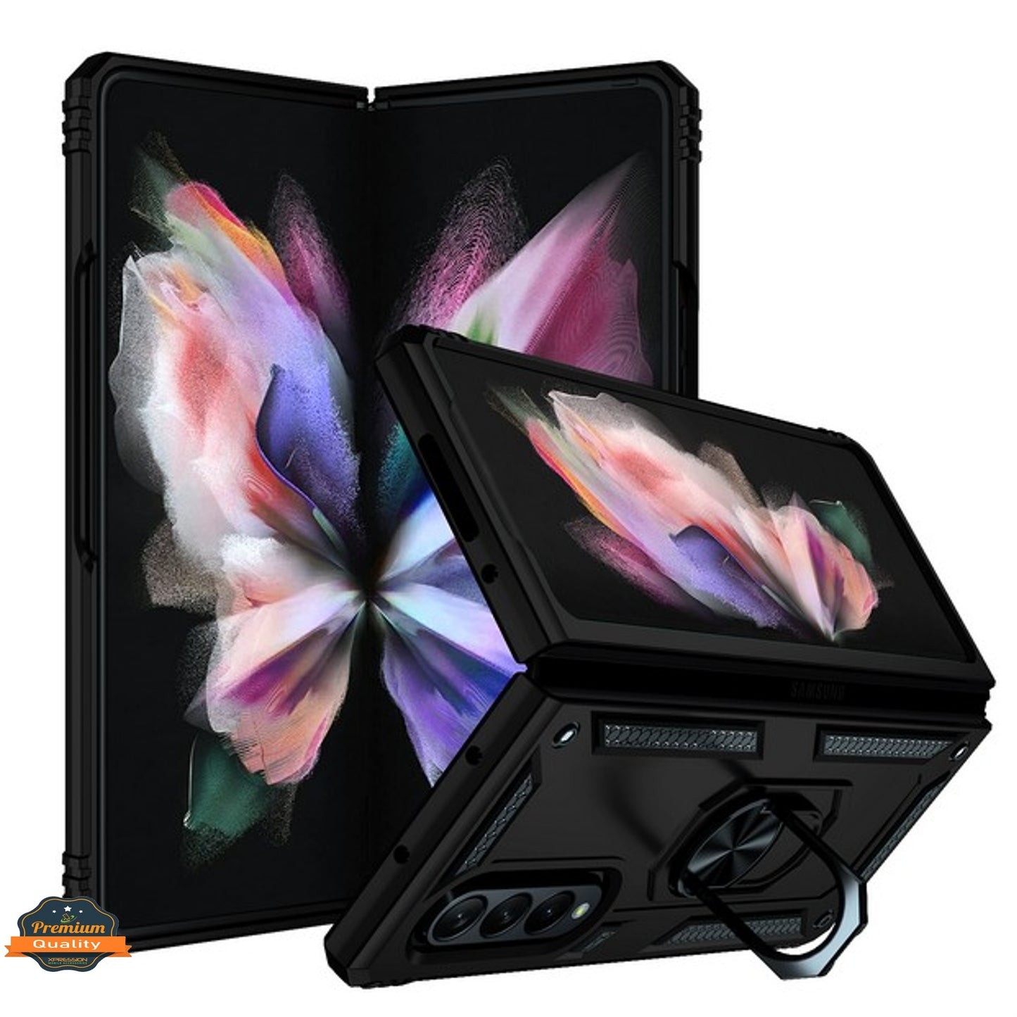 For Samsung Galaxy Z Fold 4 5G Shockproof Hybrid Dual Layer PC + TPU with Ring Stand Metal Kickstand Heavy Duty Rugged Armor Shell Phone Case Cover