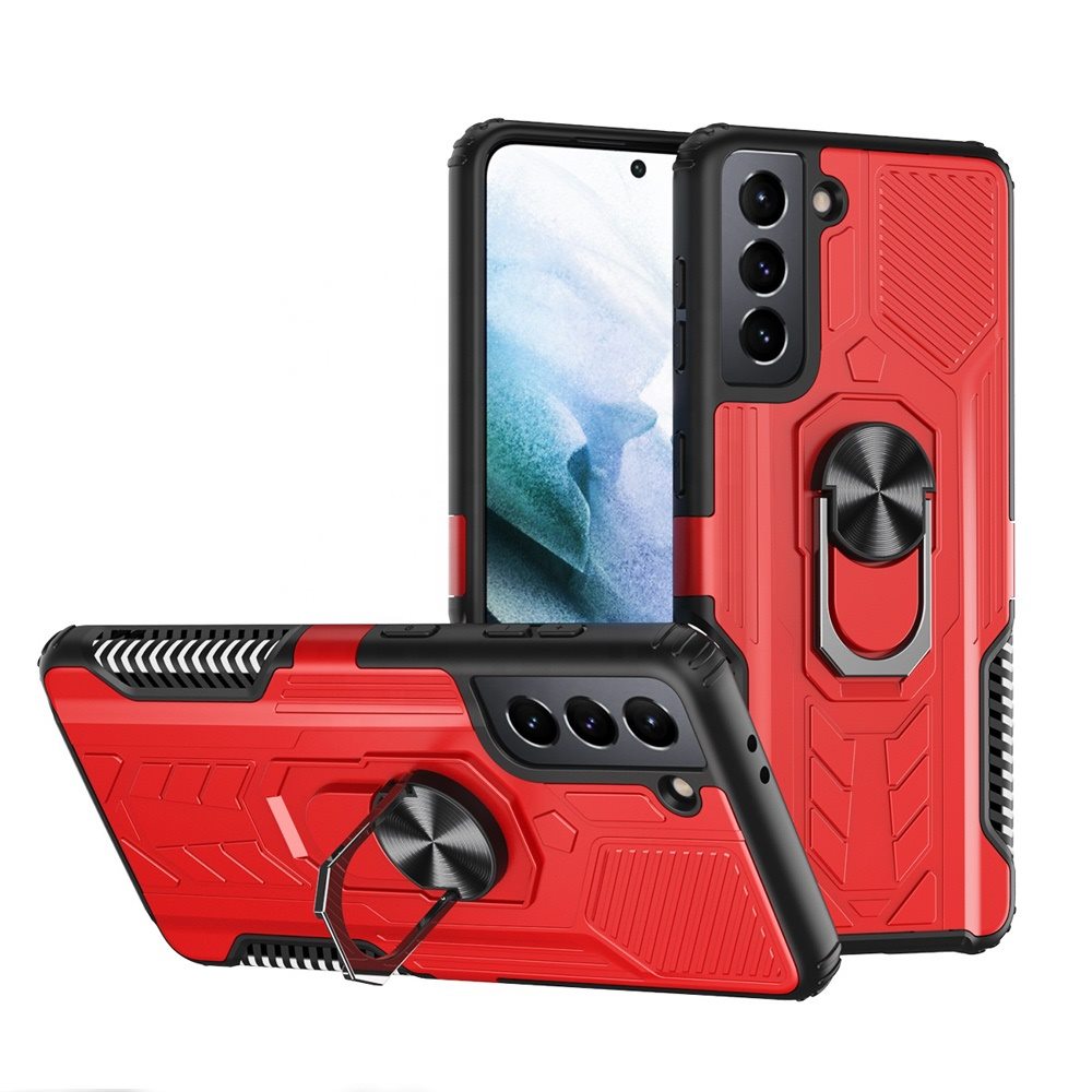 For Samsung Galaxy S21 FE /Fan Edition Military Grade Hybrid Heavy Duty 2 in 1 Hard PC and Silicone with Ring Stand Holder Phone Case Cover