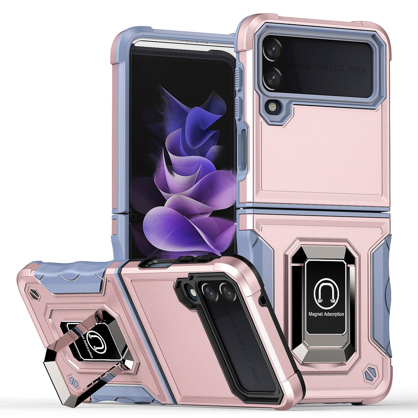 For Samsung Galaxy Z Flip 4 5G Hybrid Cases with Magnetic Ring Holder Kickstand Heavy Duty Rugged Silicone Shockproof Phone Case Cover