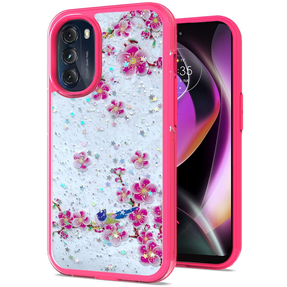 For Motorola Moto G 5G 2022 Sakura Spring Flowers Design Colorful Frame Hybrid Rubber TPU Hard PC Shockproof Slim Phone Case Cover