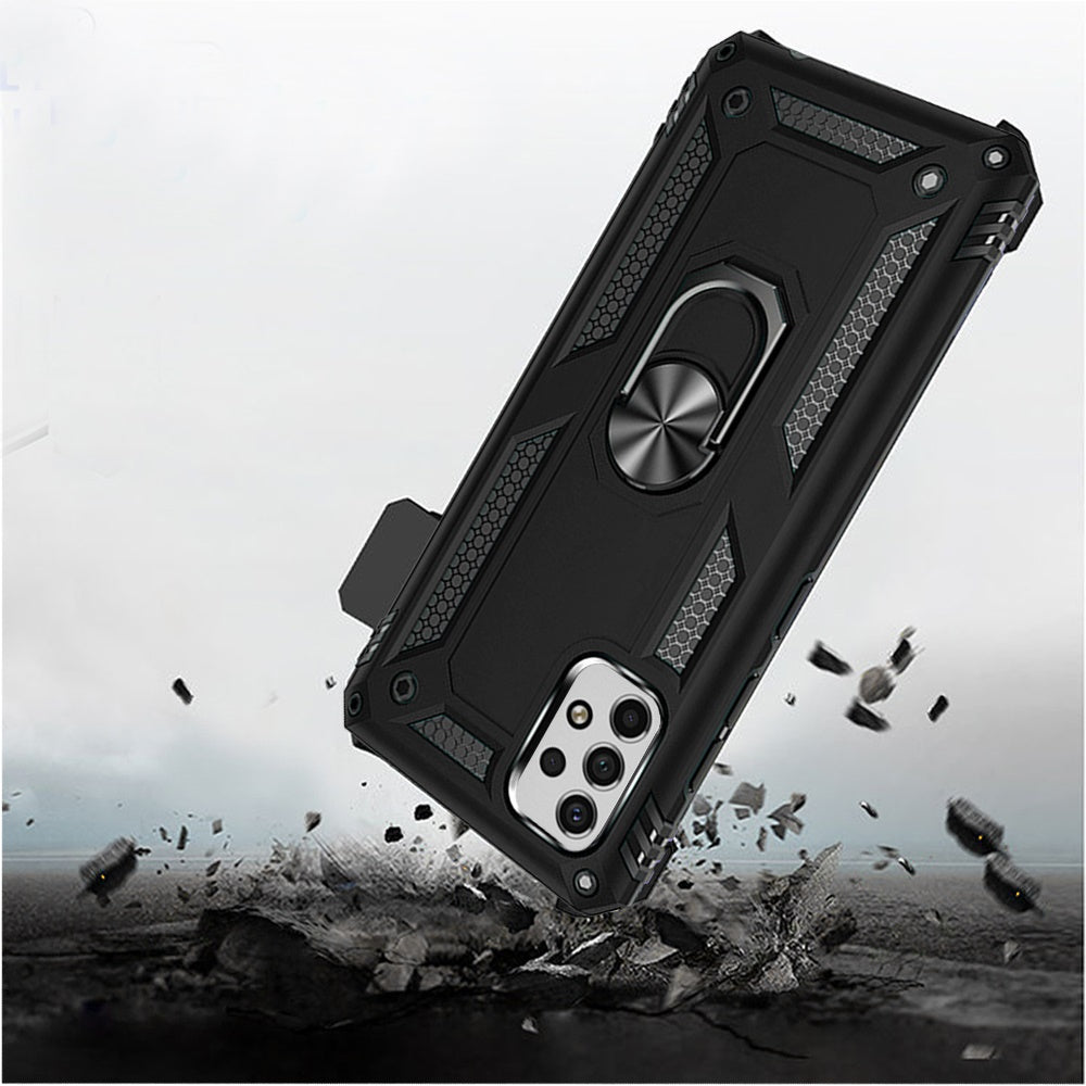 For Samsung Galaxy A23 5G Hybrid Armor with Belt Clip Holster Ring Stand Holder, Military Grade Fit Magnetic Car Mount Black Phone Case Cover
