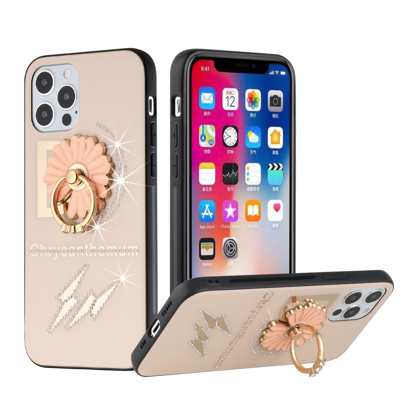For Samsung Galaxy A02S Diamond Bling Sparkly Glitter Ornaments Engraving Hybrid Armor Ring Stand Holder Fashion Phone Case Cover