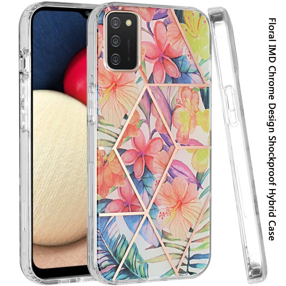 For Samsung Galaxy A02S Fashion Floral IMD Design Flower Pattern Hybrid Protective Hard PC Rubber TPU Slim Back Shockproof Phone Case Cover