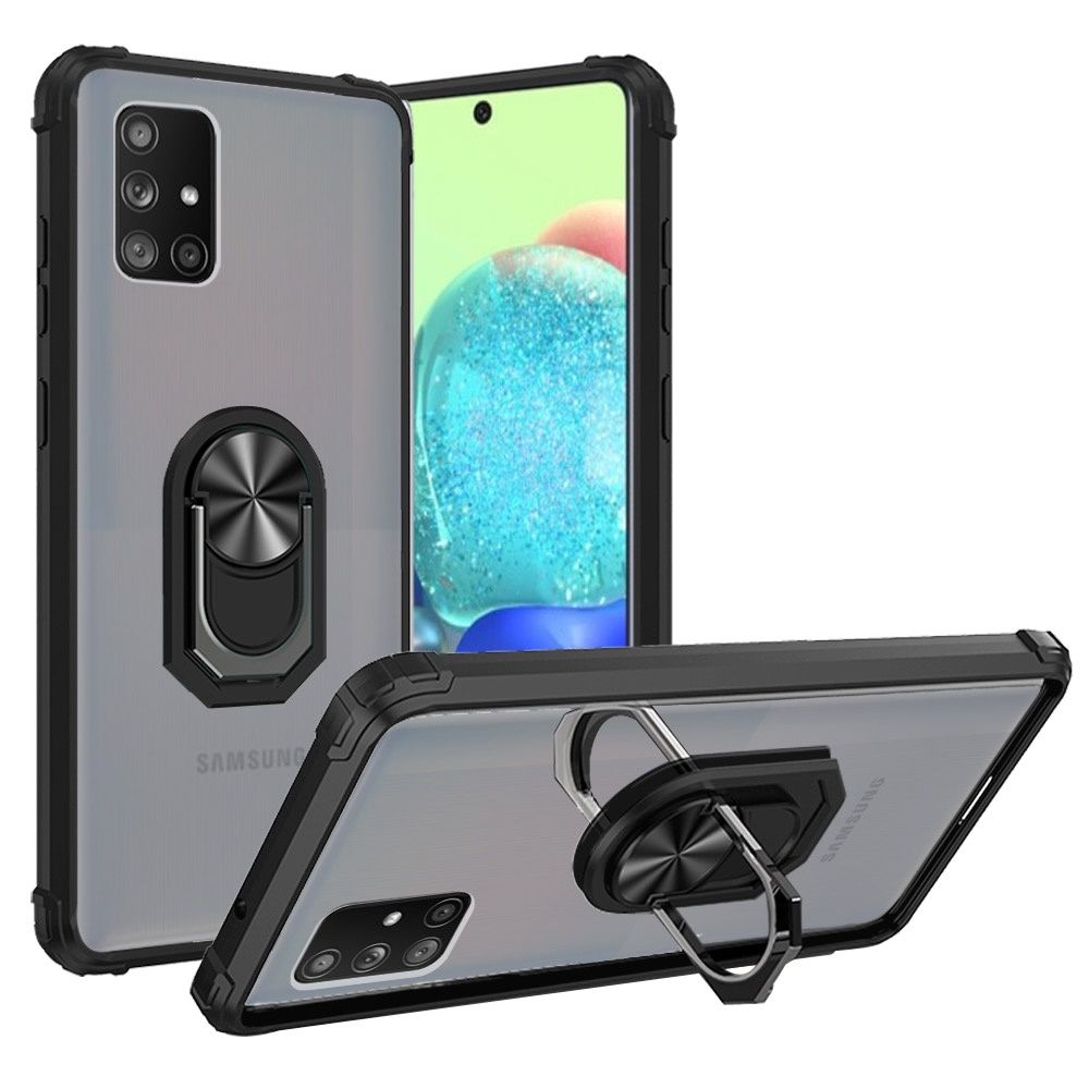 For Samsung Galaxy A71 5G Clear Silicone Shockproof Tuff Hybrid Protection Cover Transparent TPU with Magnetic Ring Kickstand Phone Case Cover