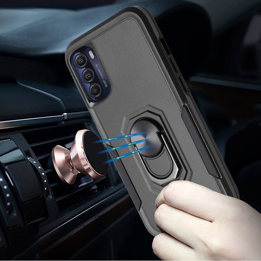 For Motorola Moto G 5G 2022 Hybrid Rugged Hard Drop-Proof 3 Layer Protection Military Grade Armor with Metal Ring Stand Phone Case Cover