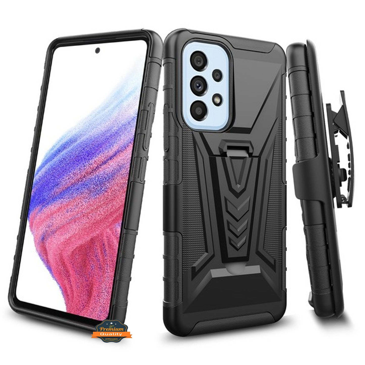 For Samsung Galaxy A23 5G Hybrid Armor Kickstand with Swivel Belt Clip Holster Heavy Duty 3 in 1 Defender Shockproof Phone Case Cover