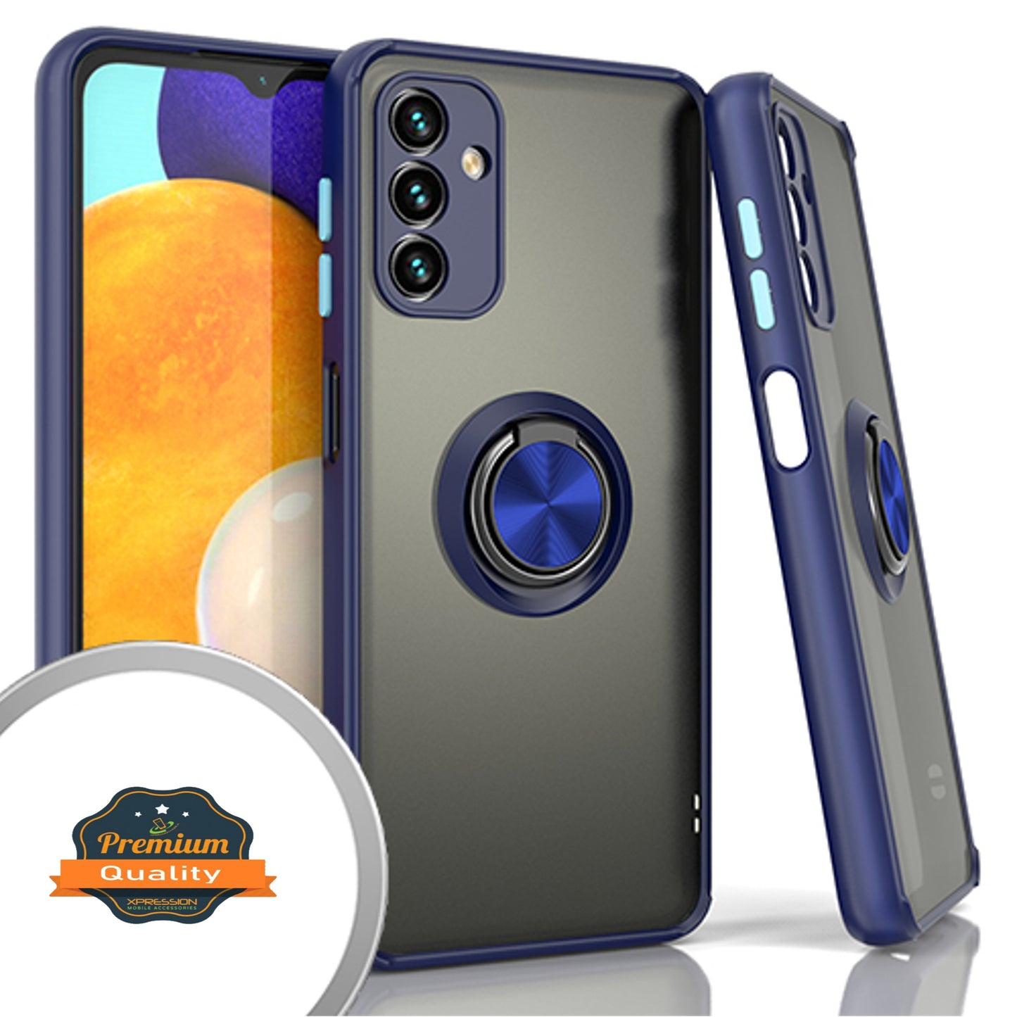 For Samsung Galaxy A13 5G Finger Ring Stand Holder Kickstand Hybrid Frosted Matte Silicone TPU Hard PC Frame Shock-Absorption Phone Case Cover