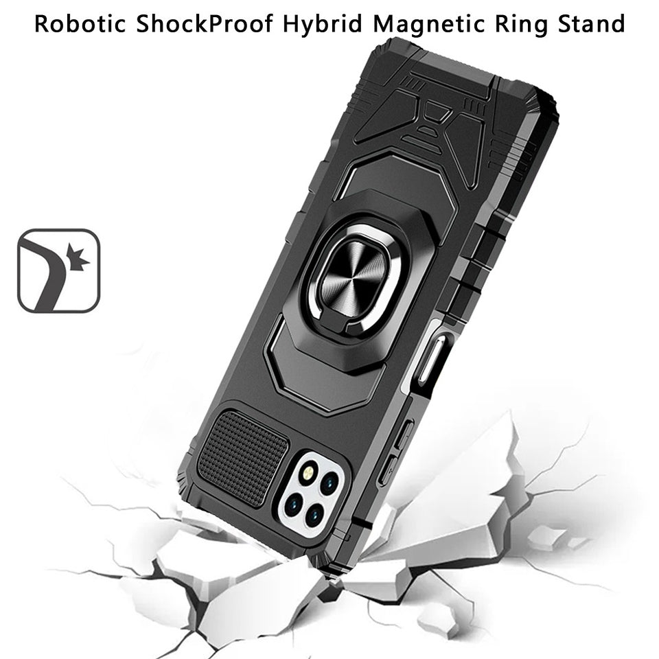 For Samsung Galaxy A03S Hybrid Dual Layer with Rotate Magnetic Ring Stand Holder Kickstand, Rugged Shockproof Protective Phone Case Cover