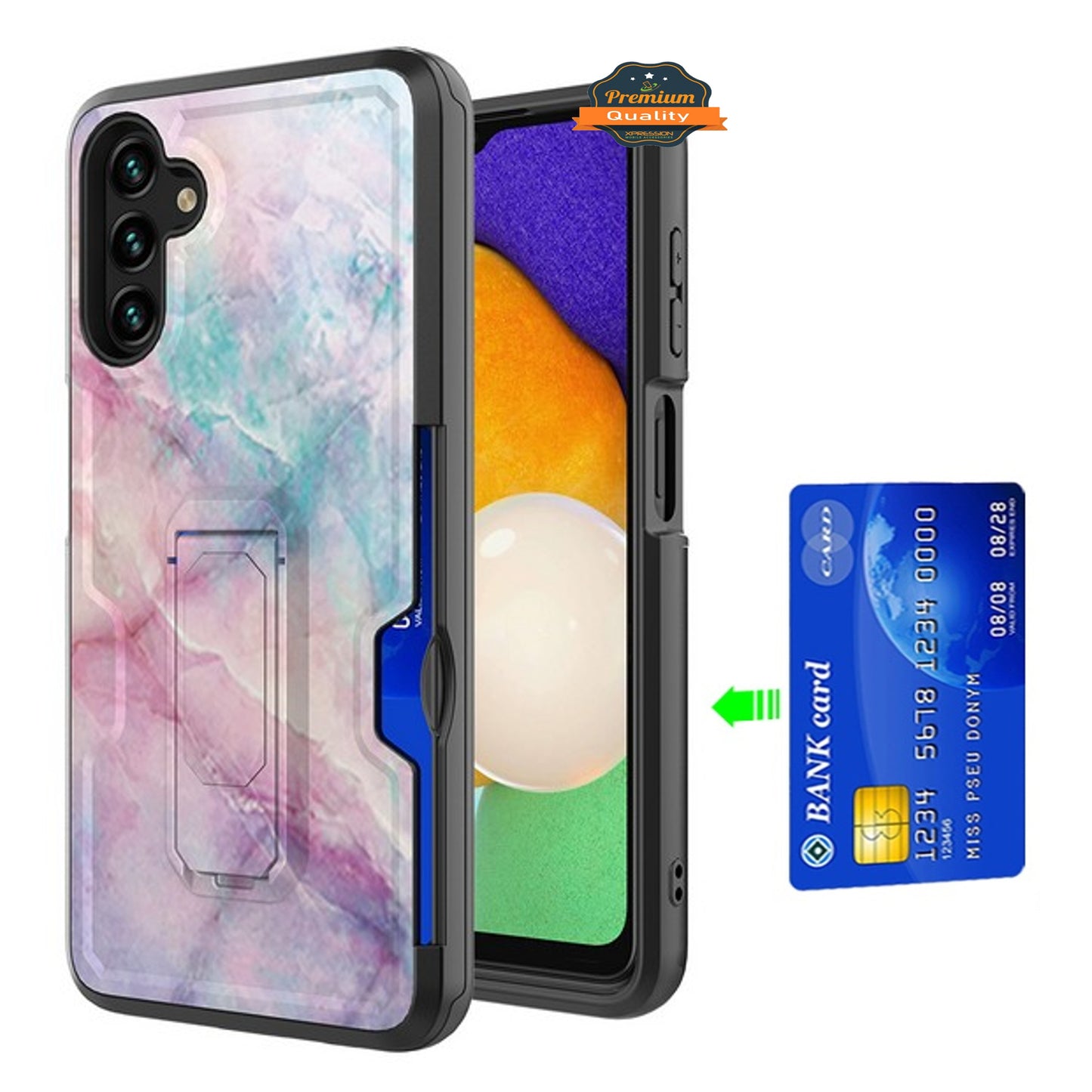 For Samsung Galaxy A03S Hidden Wallet Credit Card Slots with Kickstand Back Design Fashion Hybrid Shockproof Hard Phone Case Cover