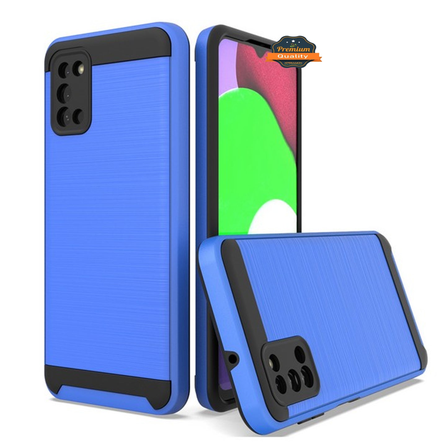 For Samsung Galaxy A03S Slim Rugged TPU + Hard PC Brushed Metal Texture Hybrid Dual Layer Defender Armor Shock Absorbing Phone Case Cover