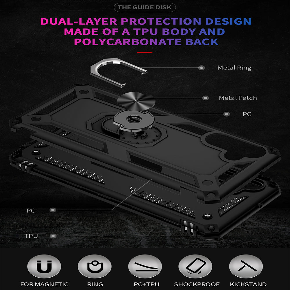 For Samsung Galaxy A13 5G Military Grade Heavy Duty Armor Hybrid with Rotating Metal Ring Kickstand Finger Loop Stand Phone Case Cover