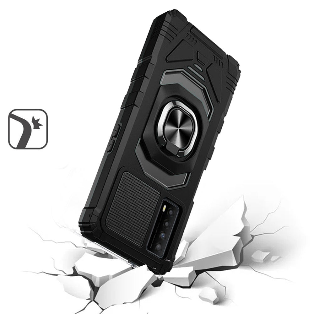 For TCL Stylus 5G Hybrid Dual Layer with Rotate Magnetic Ring Stand Holder Kickstand, Rugged Shockproof Armor Protective Phone Case Cover