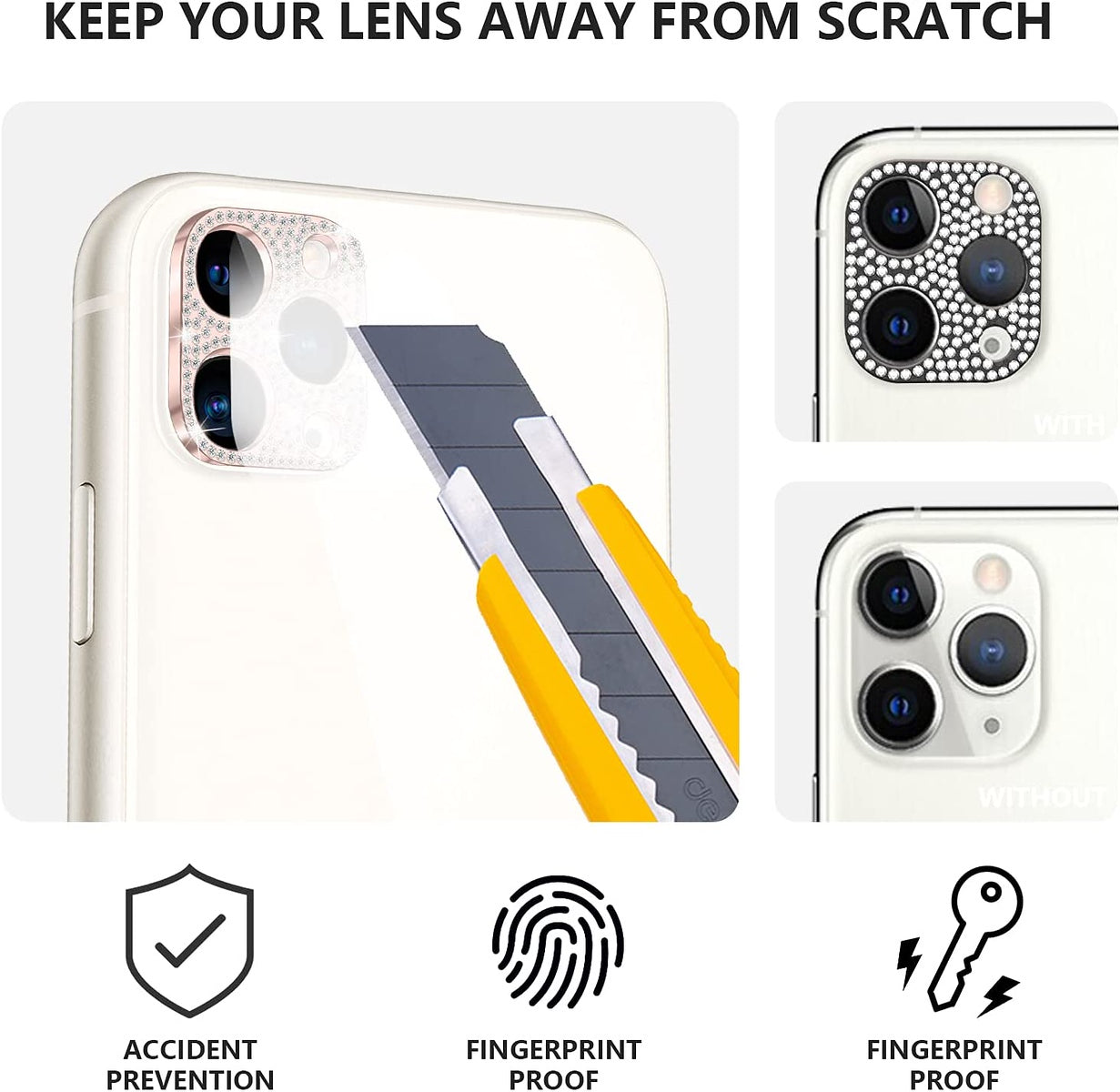 For Apple iPhone 13 Pro Max (6.7") Camera Lens Zinc Alloy With Diamond Bling Glitter Lens Protective Camera Decoration Black Screen Protector