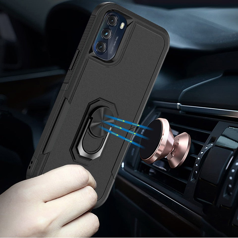 For Samsung Galaxy A03S Ring Holder Stand, Support Magnetic Car Mount, Hard TPU Hybrid Shockproof Phone Case Cover