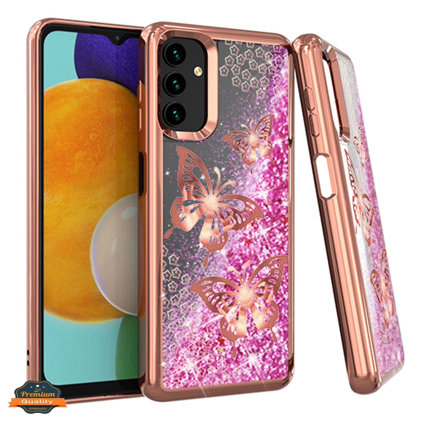 For Samsung Galaxy A13 5G Quicksand Liquid Glitter Bling Flowing Sparkle Fashion Hybrid TPU and Chrome Plating Hard PC Phone Case Cover