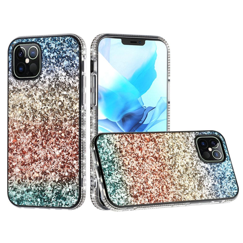 For Apple iPhone SE 2022 /SE 2020/8/7 Rhinestone Sparkling Rainbow Gradual Glitter Full Diamond Bling Protective Hybrid Rugged Phone Case Cover