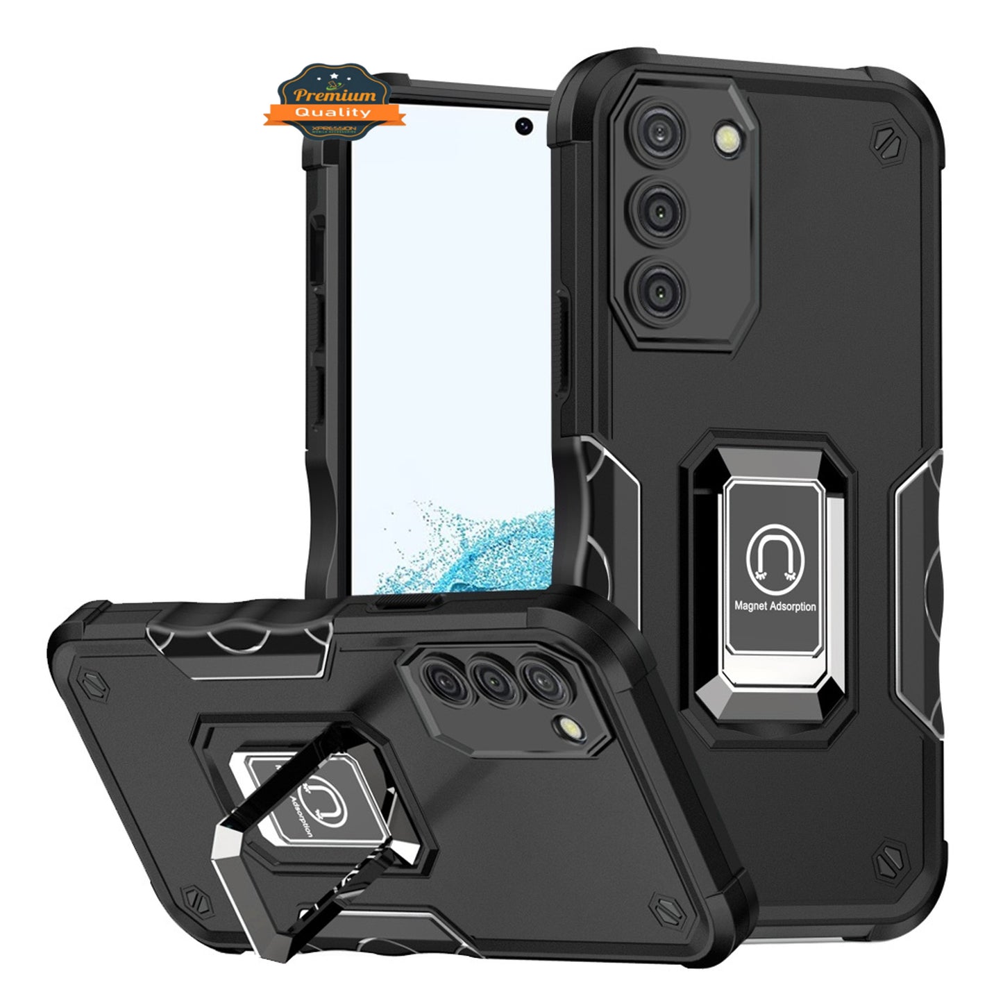 For Samsung Galaxy A03S Hybrid Hard PC Soft TPU Bumper with Magnetic Ring Stand Holder Military-Grade Drop Protection Phone Case Cover