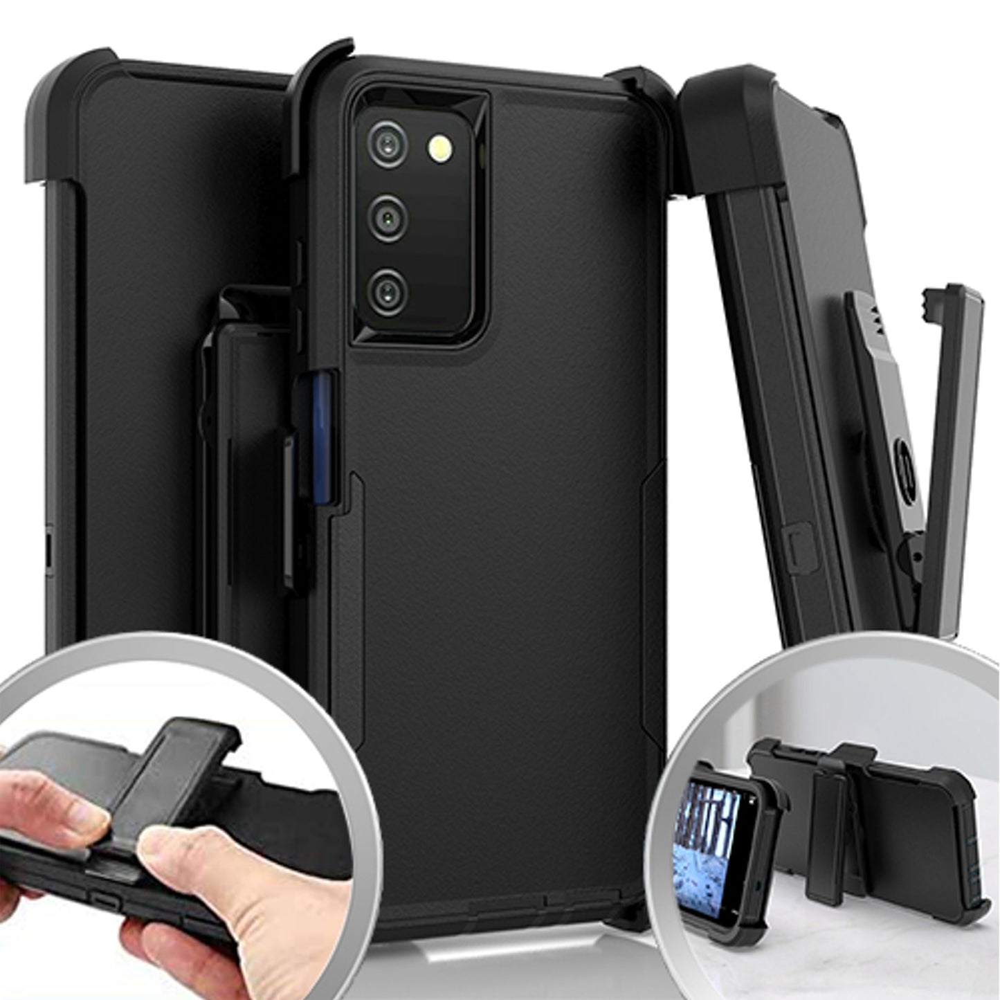 For Samsung Galaxy A23 5G Heavy Duty Rugged Shockproof Body Protection Hybrid Kickstand with Swivel Belt Clip Holster Black Phone Case Cover