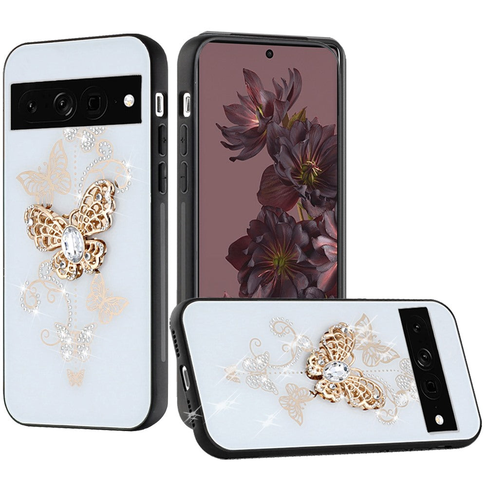For Google Pixel 7/ 7 Pro Diamonds Bling Sparkly Glitter 3D Ornaments Engraving Hybrid with Ring Stand Holder Fashion Phone Case Cover