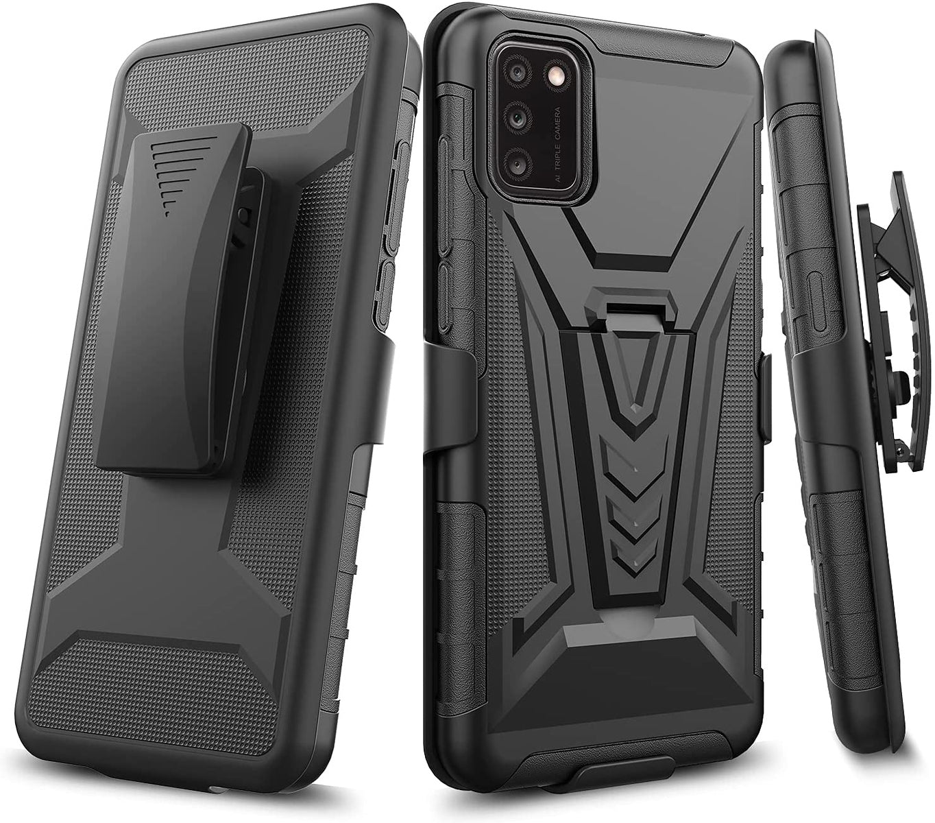 For Samsung Galaxy A03S Hybrid Armor Kickstand with Swivel Belt Clip Holster Heavy Duty 3in1 Defender Shockproof Phone Case Cover
