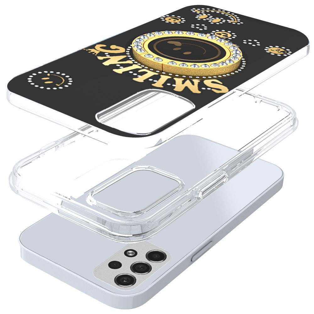 For Samsung Galaxy A32 5G Smiling Glitter Ornament Bling Sparkle with Ring Stand Hybrid Slim TPU + Hard Back Shell Phone Case Cover