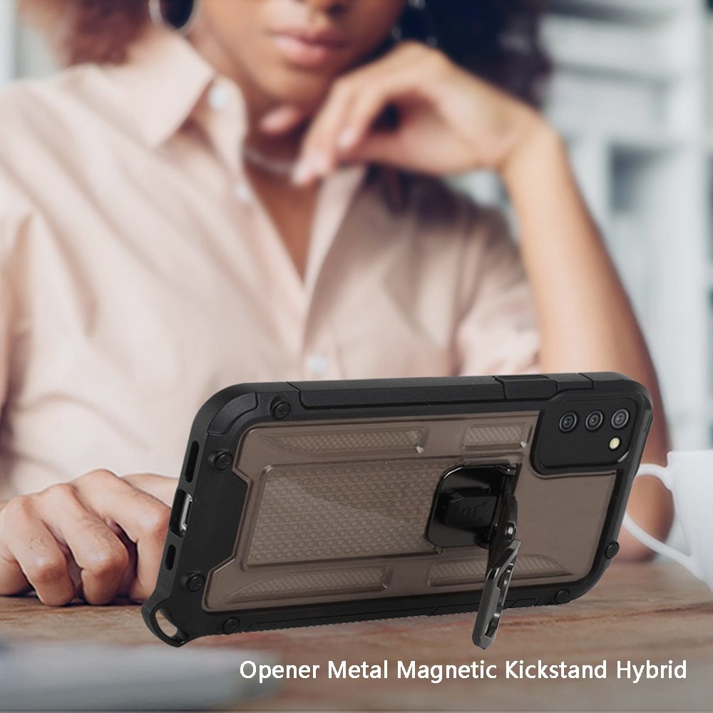 For Samsung Galaxy A02S Heavy Duty Military Grade Rugged Hybrid with Magnetic Kickstand, Carabiner, Bottle Beer Opener Shockproof Phone Case Cover