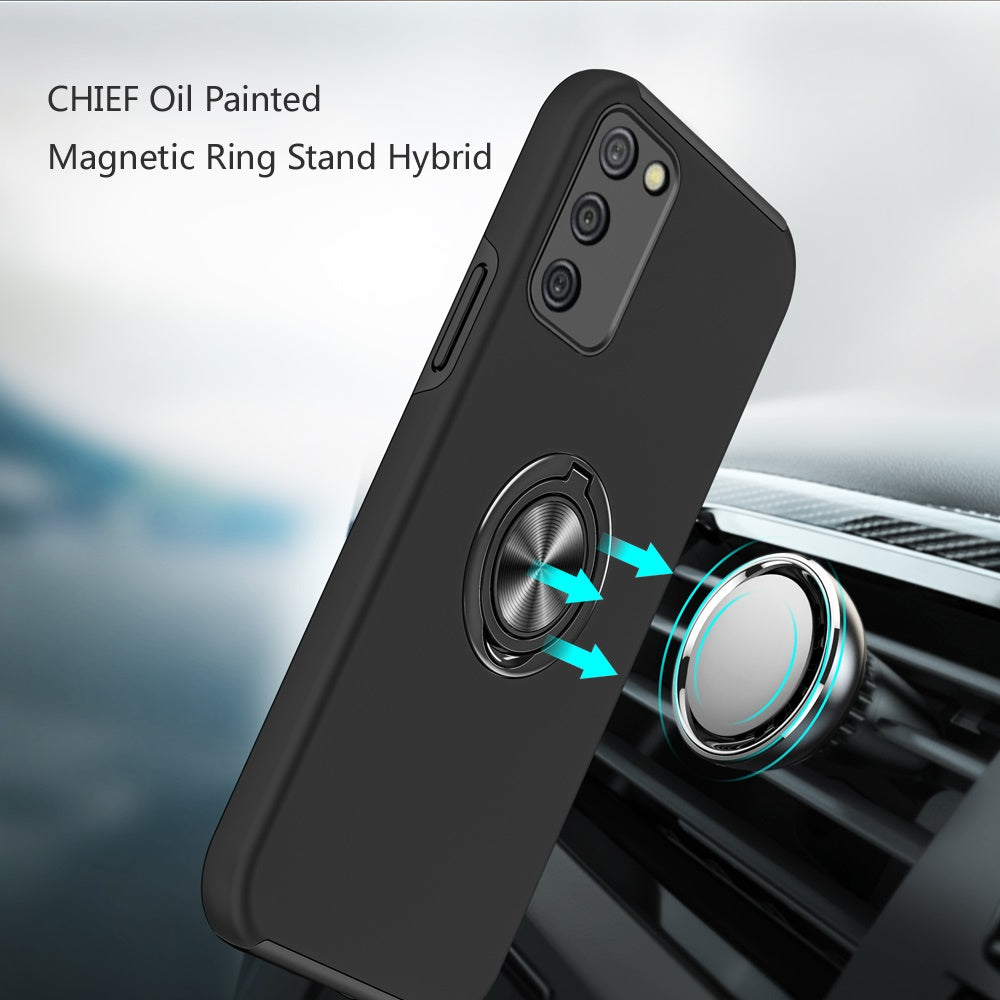 For Samsung Galaxy A02S Hybrid 360 Degree Rotatable Metal Invisible Ring Stand Holder Fit Magnetic Car Mount Shockproof Slim Phone Case Cover
