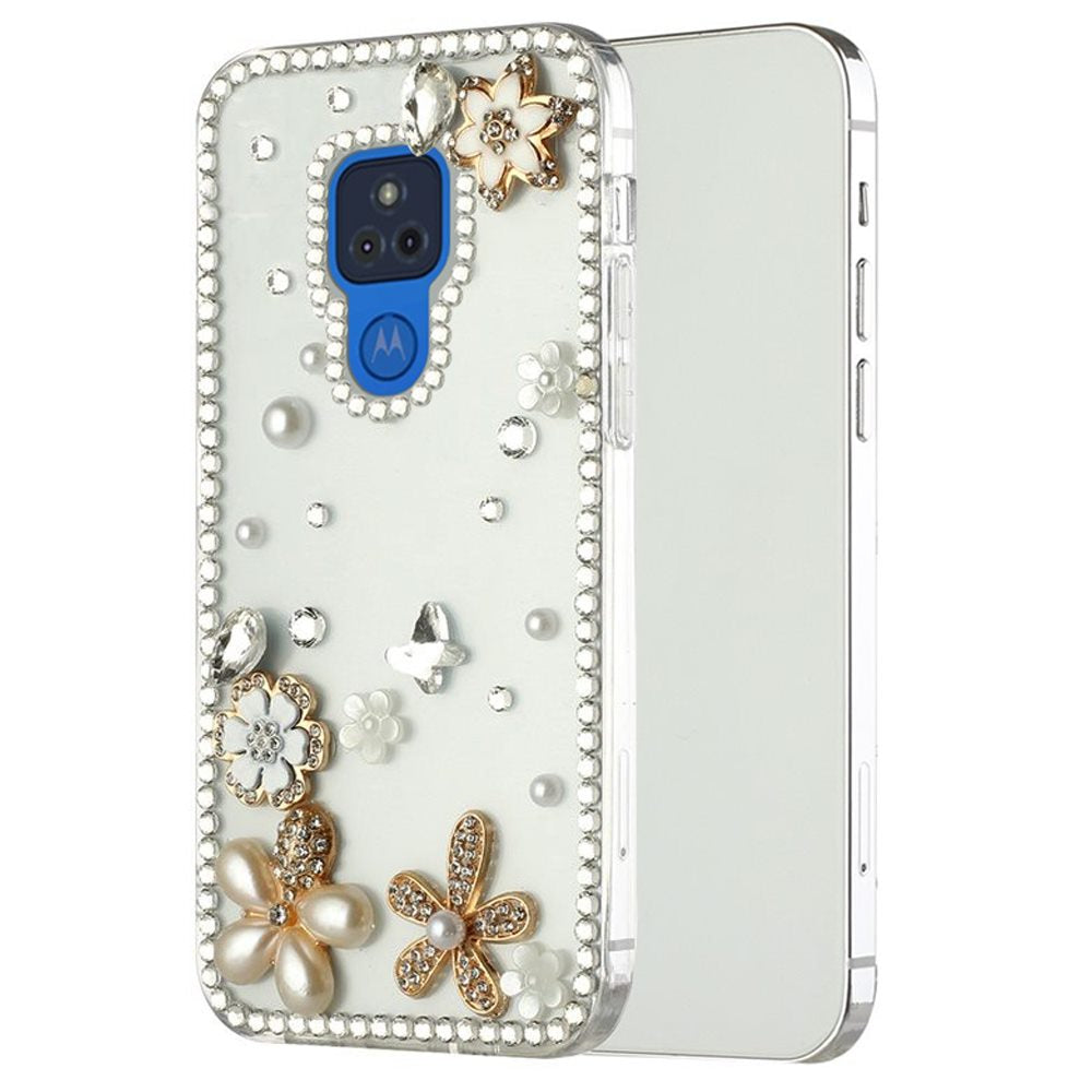 For Apple iPhone SE 3 (2022) SE/8/7 Bling Clear Crystal 3D Full Diamonds Luxury Sparkle Rhinestone Hybrid White Flower Butterfly Phone Case Cover