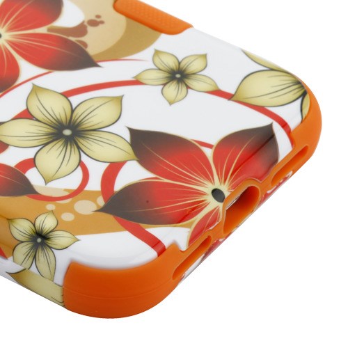 For Apple iPhone XS/X Hybrid Three Layer Hard PC Shockproof Heavy Duty TPU Rubber Anti-Drop Hibiscus Flower Orange Phone Case Cover